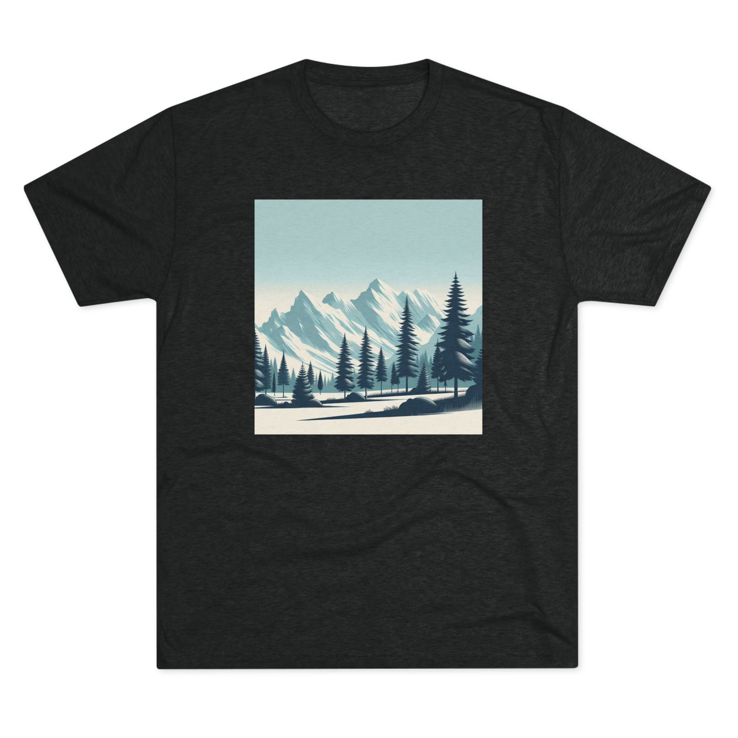 Adventure Awaits Unisex Tri-Blend Crew Tee – Snowy Mountain Tops & Pine Tree Design
