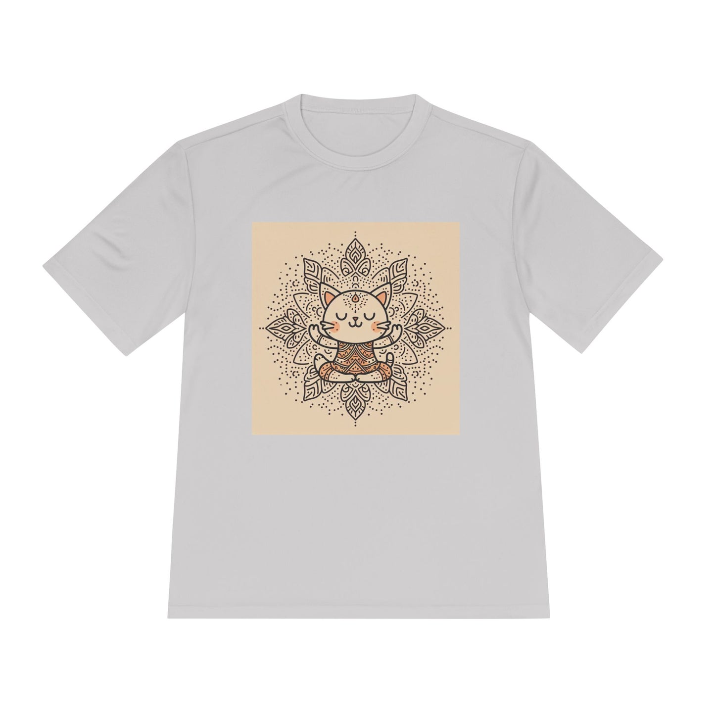 Unisex Moisture-Wicking Tee with Meditating Cat Design - Fitness, Yoga, and Wellness T-Shirt