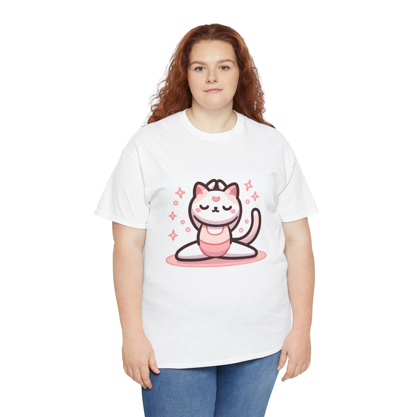優雅な動き: ピンクのヨガ&amp;バレエ猫ユニセックスTシャツ