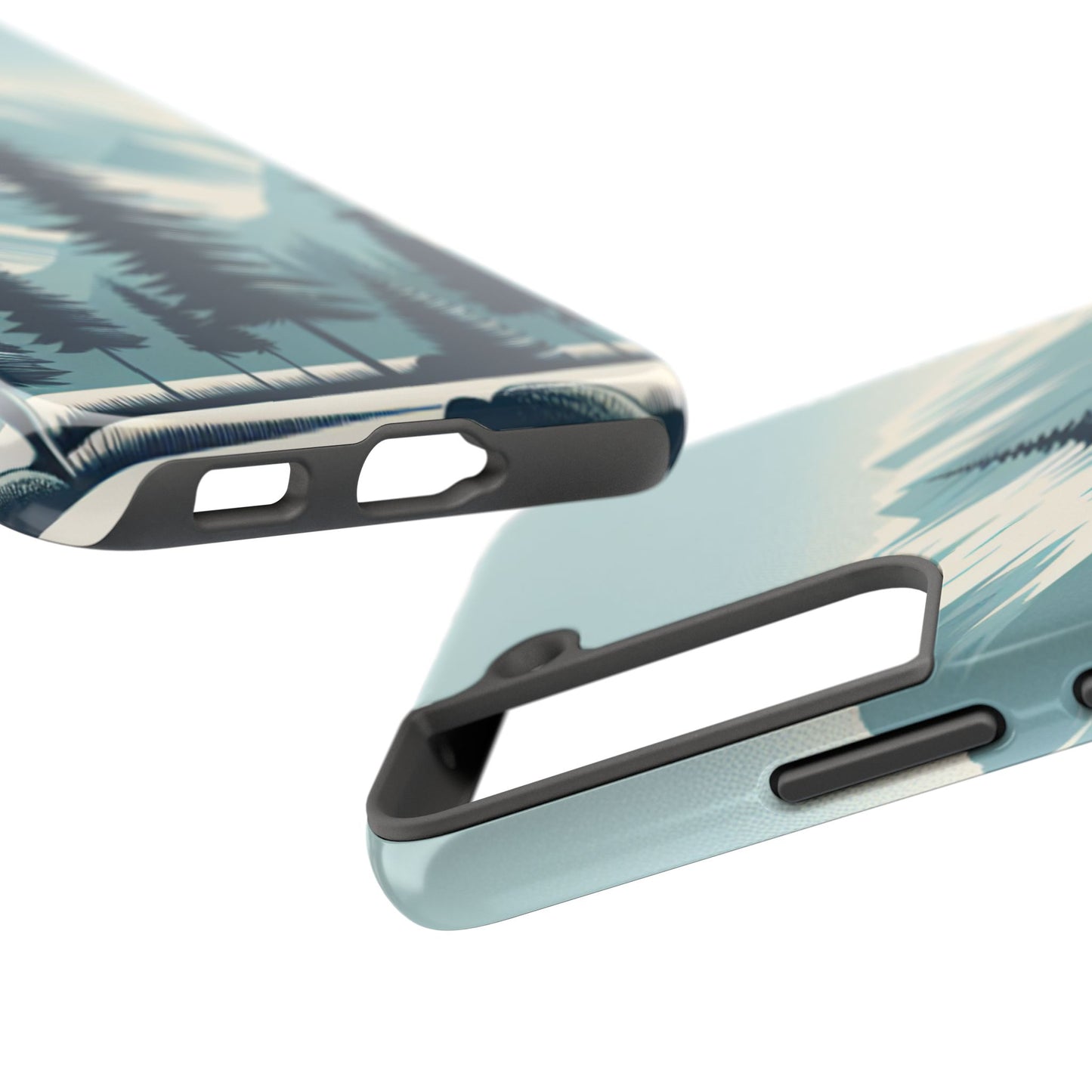 冒険が待っているタフな携帯電話ケース - 雪山の頂上と松の木のデザイン