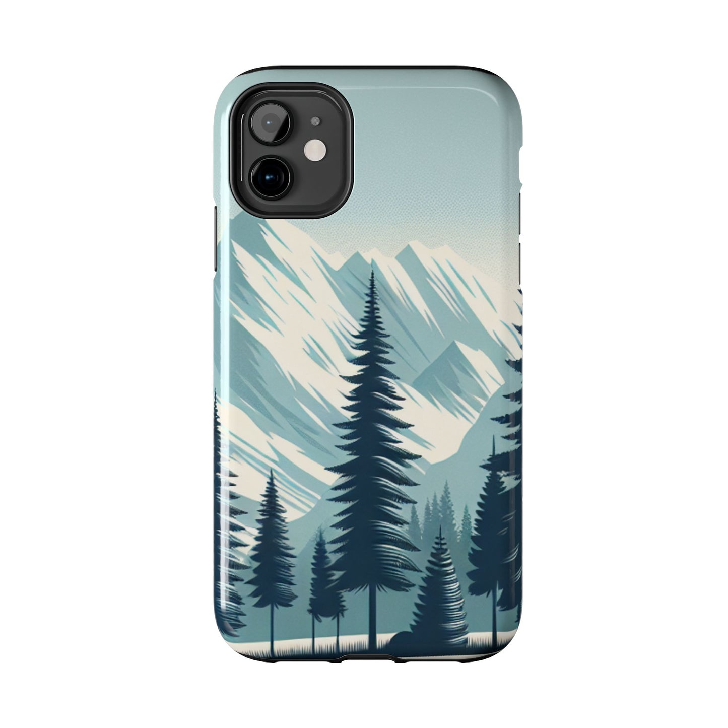 冒険が待っているタフな携帯電話ケース - 雪山の頂上と松の木のデザイン