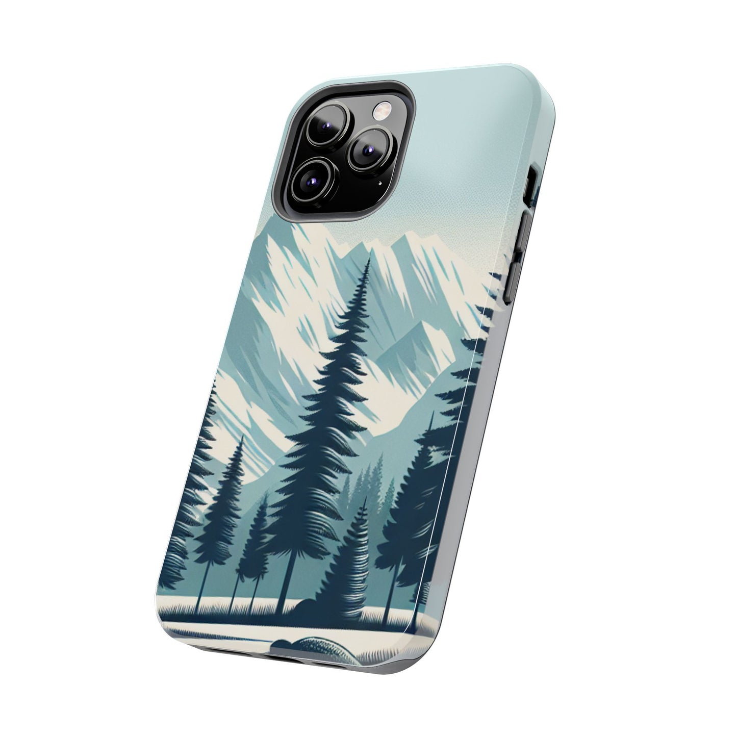 冒険が待っているタフな携帯電話ケース - 雪山の頂上と松の木のデザイン