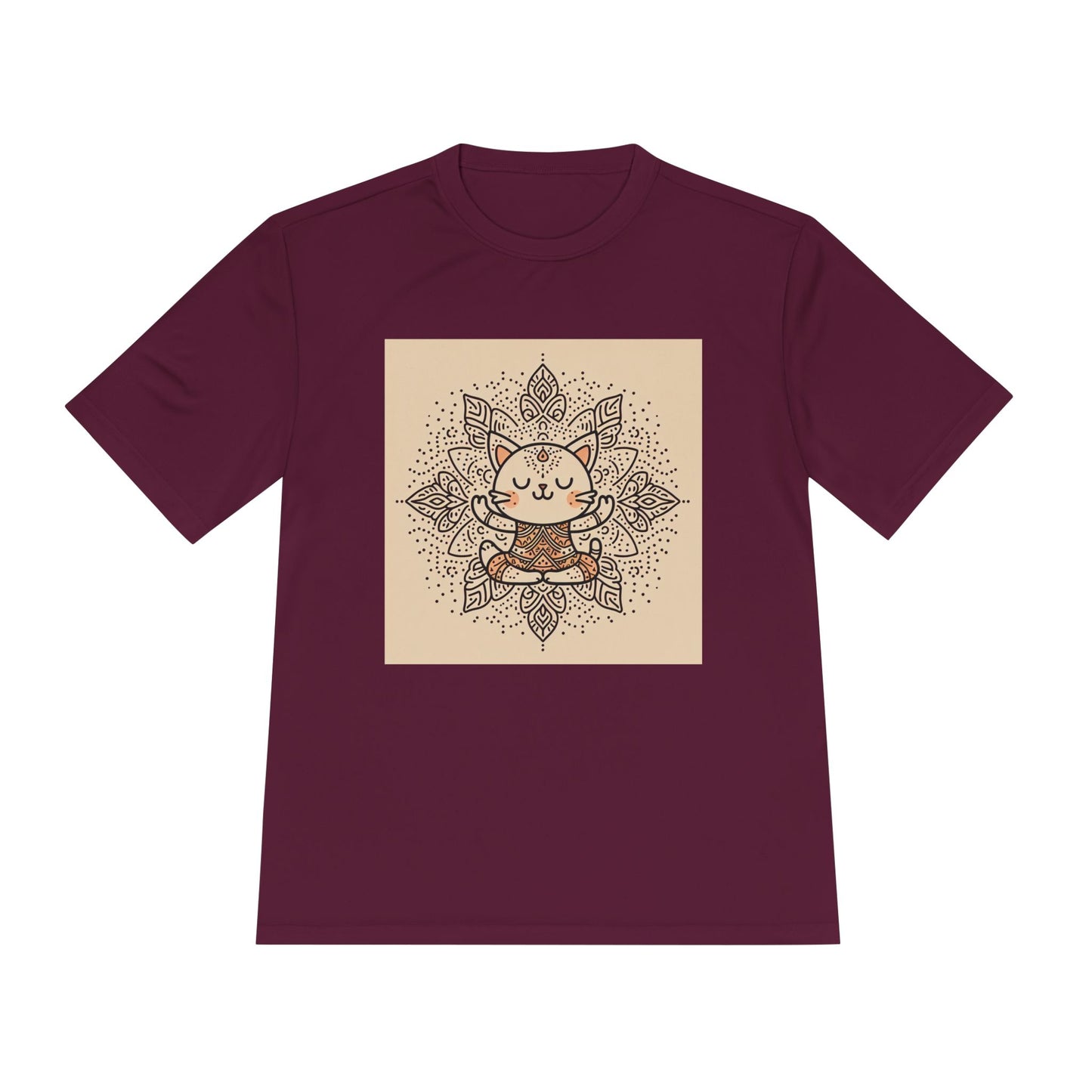 Unisex Moisture-Wicking Tee with Meditating Cat Design - Fitness, Yoga, and Wellness T-Shirt