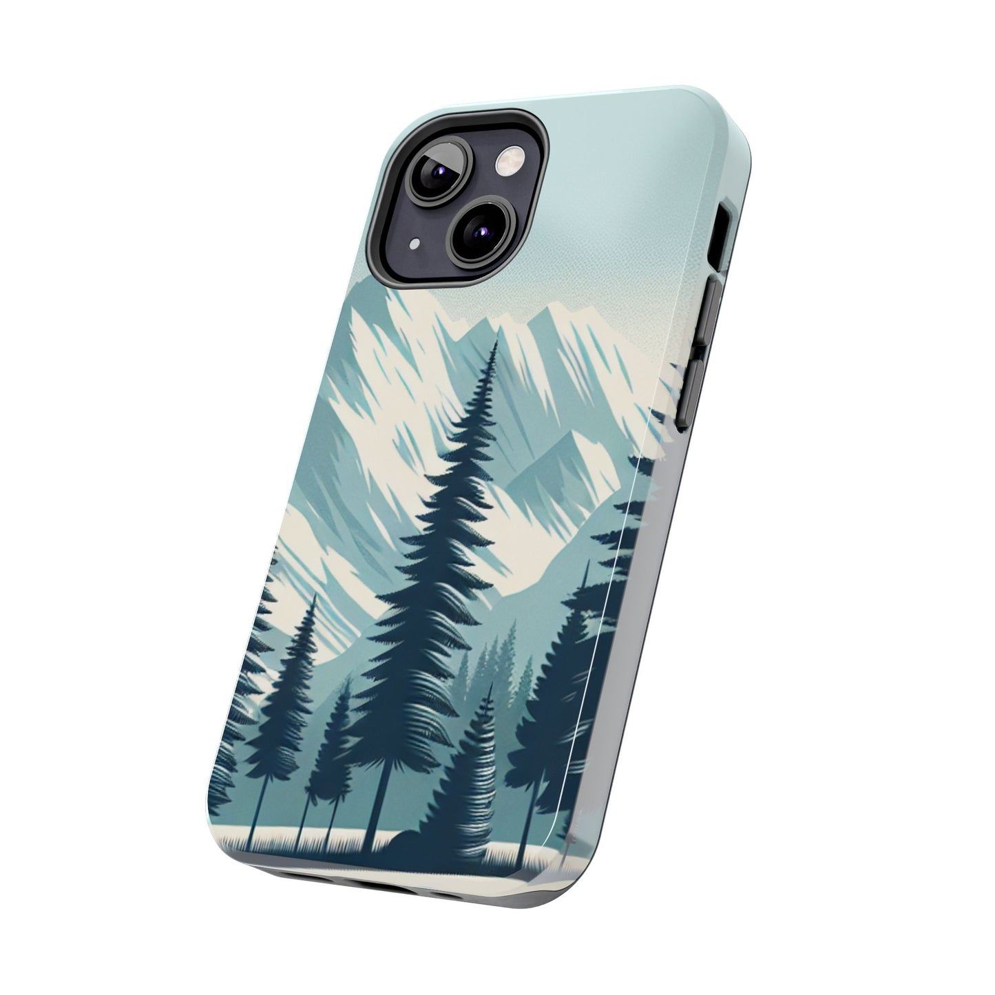 冒険が待っているタフな携帯電話ケース - 雪山の頂上と松の木のデザイン