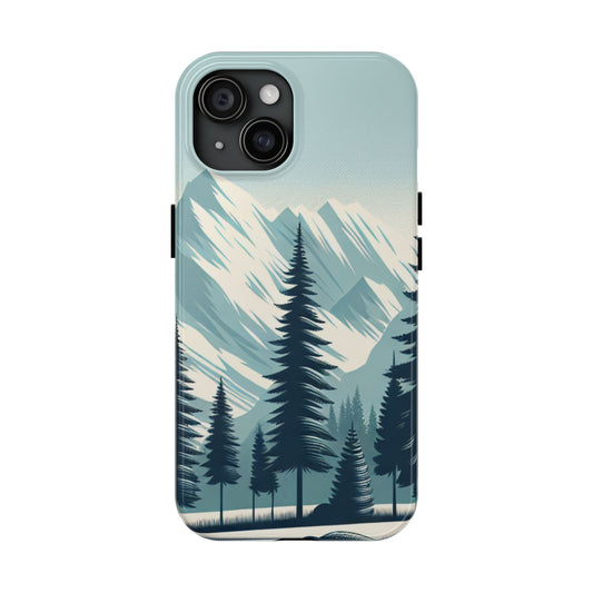 Adventure Awaits Tough Phone Case – Snowy Mountain Tops & Pine Tree Design