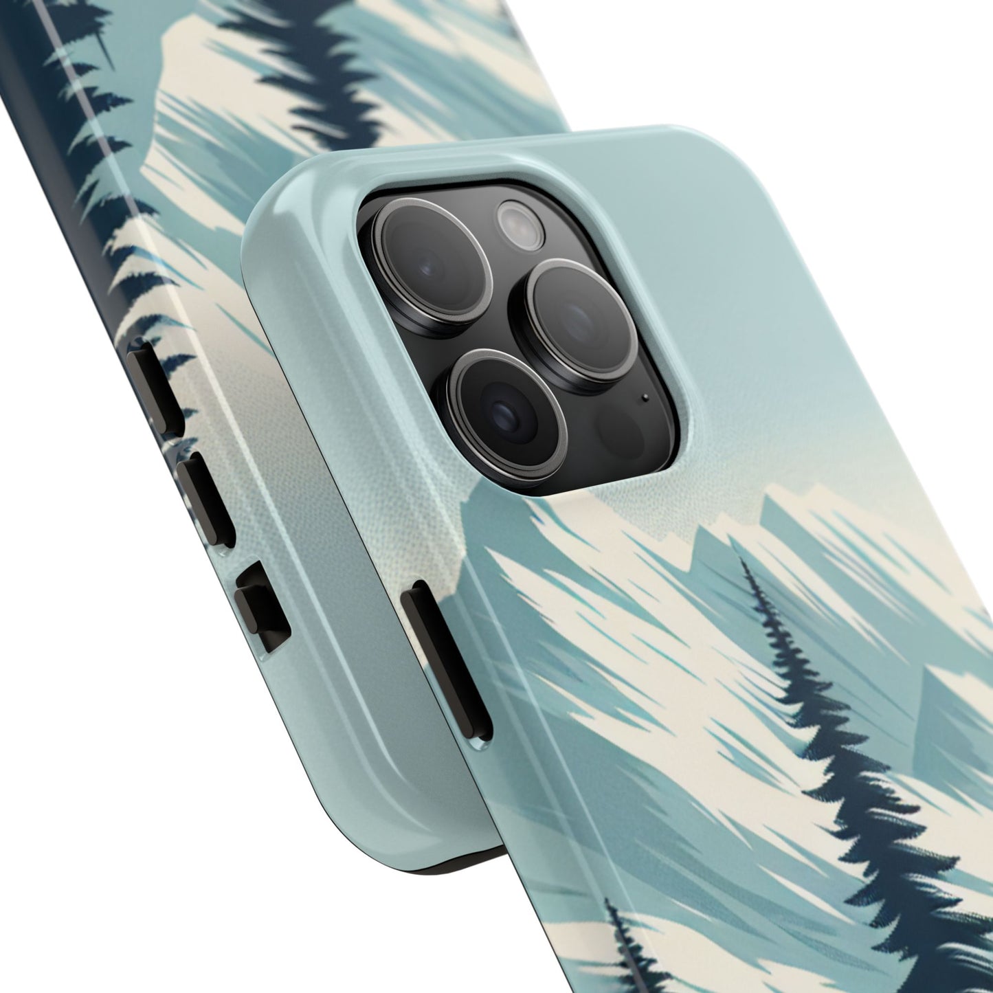 冒険が待っているタフな携帯電話ケース - 雪山の頂上と松の木のデザイン