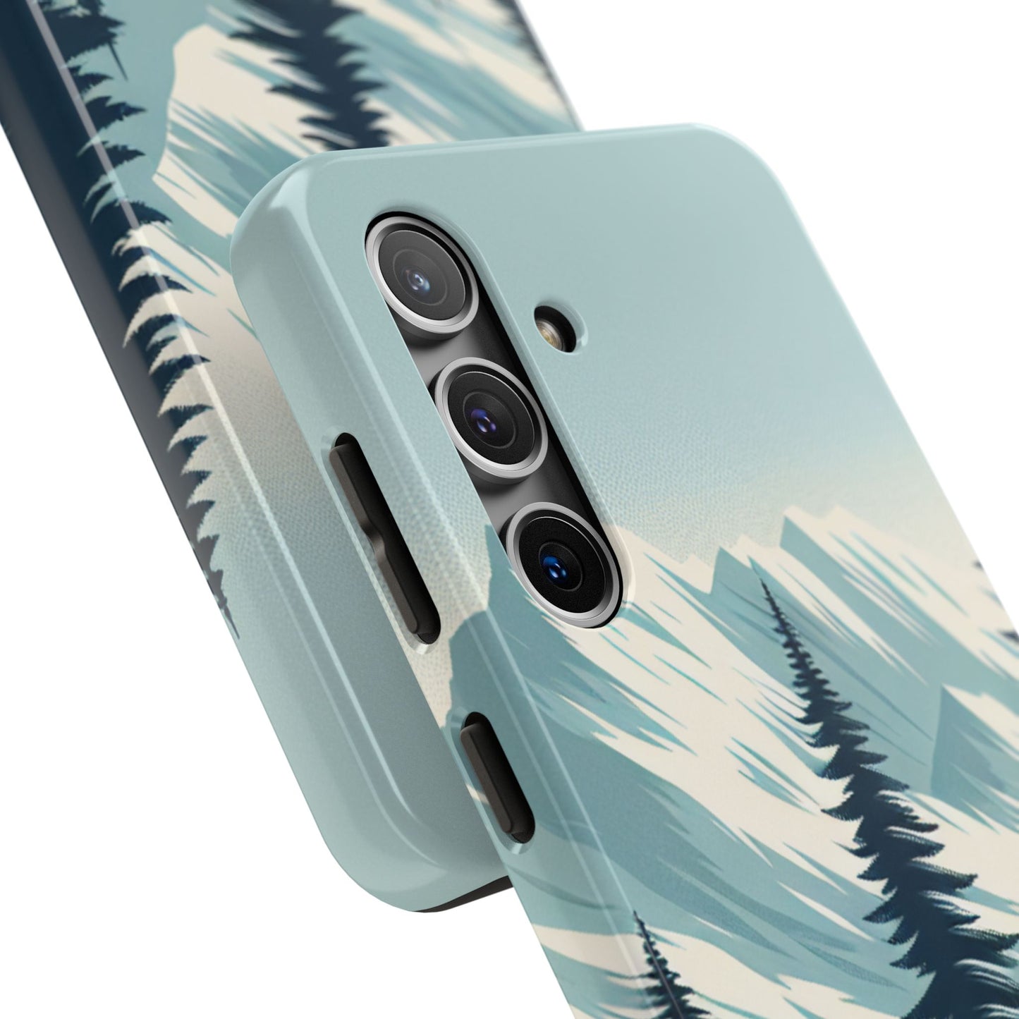 冒険が待っているタフな携帯電話ケース - 雪山の頂上と松の木のデザイン