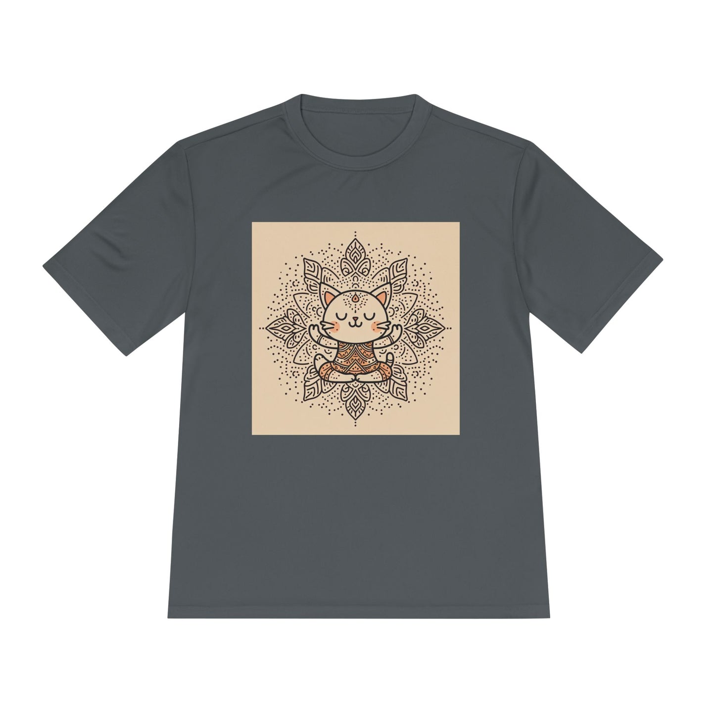 Unisex Moisture-Wicking Tee with Meditating Cat Design - Fitness, Yoga, and Wellness T-Shirt