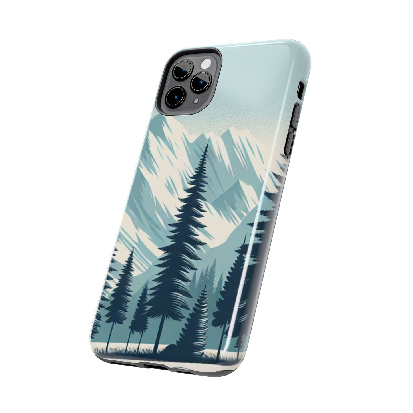 冒険が待っているタフな携帯電話ケース - 雪山の頂上と松の木のデザイン