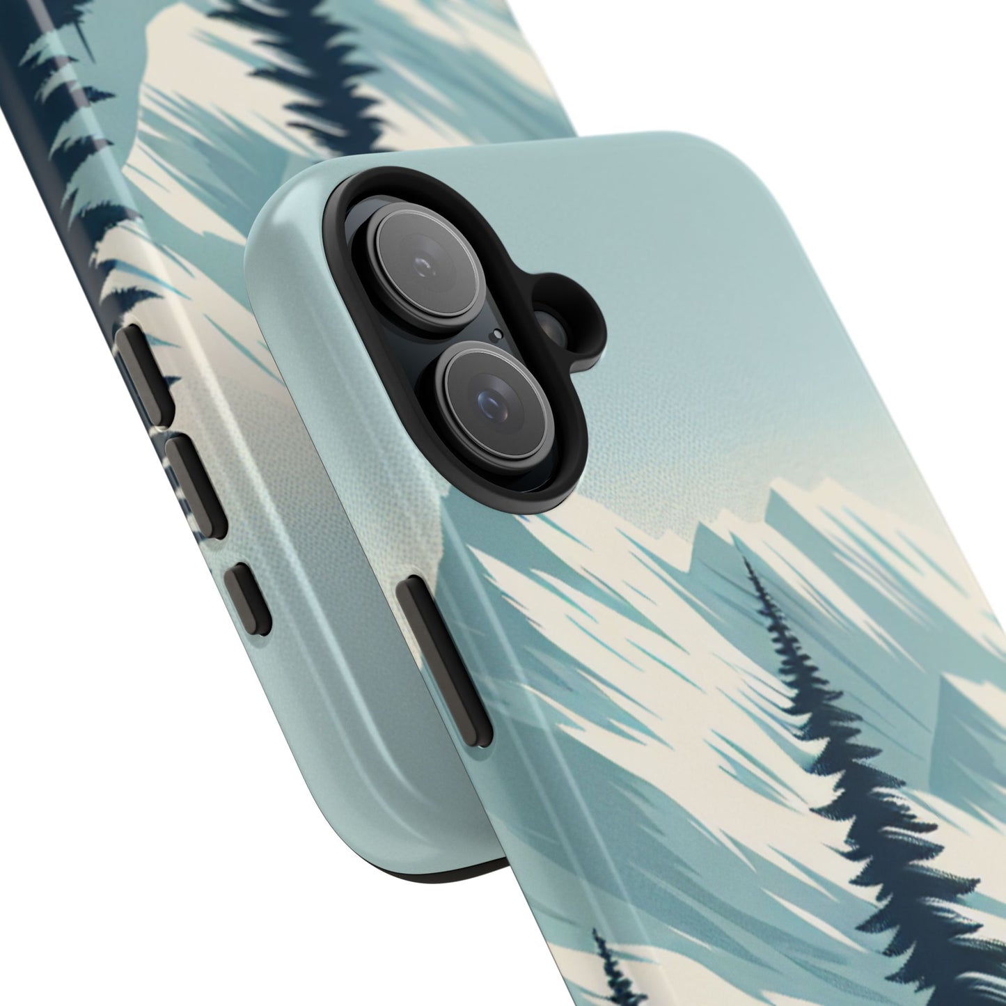 冒険が待っているタフな携帯電話ケース - 雪山の頂上と松の木のデザイン