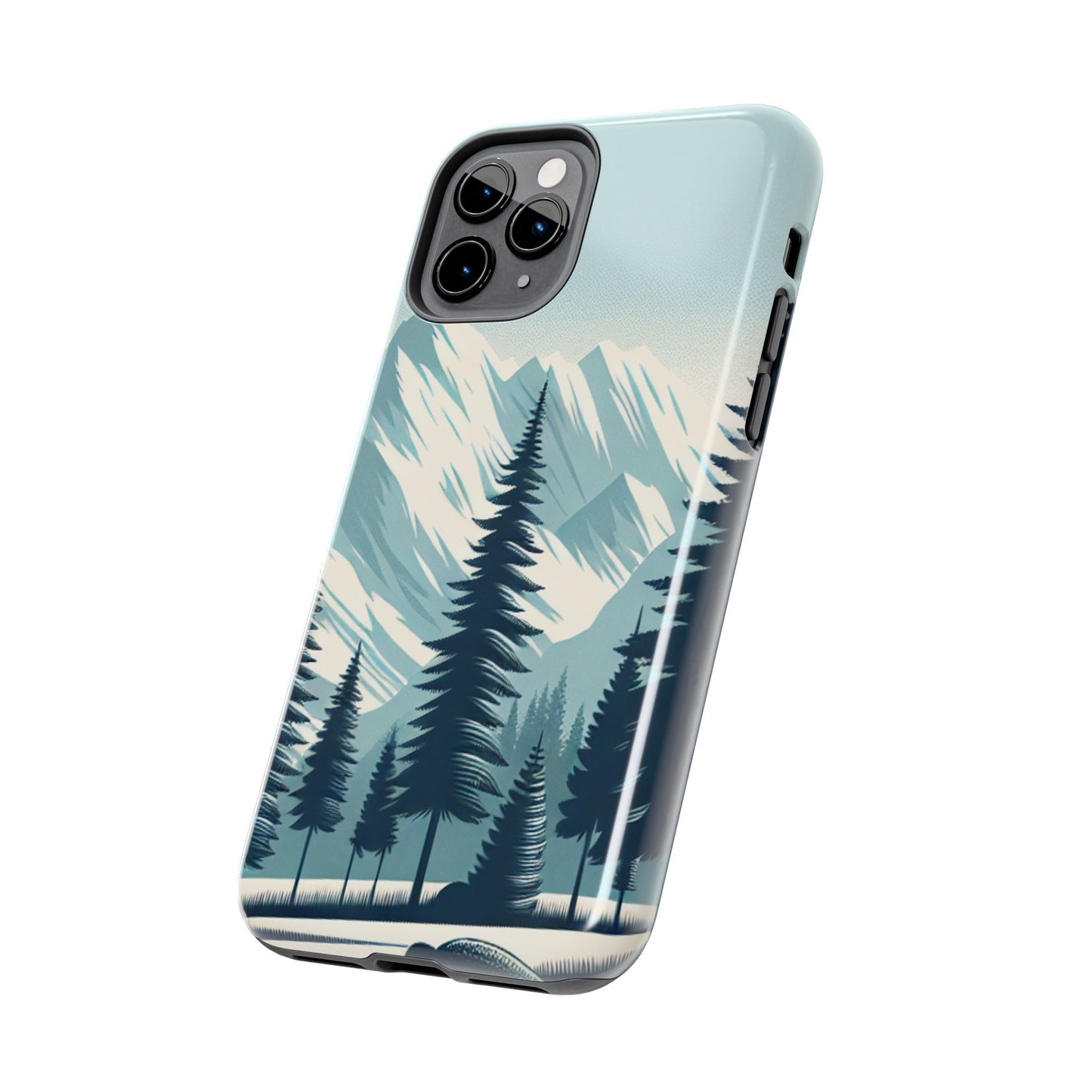 Adventure Awaits Tough Phone Case – Snowy Mountain Tops & Pine Tree Design