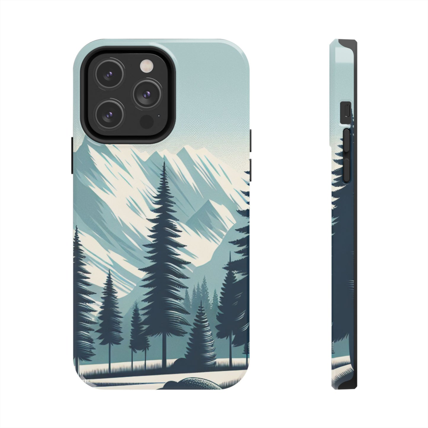 冒険が待っているタフな携帯電話ケース - 雪山の頂上と松の木のデザイン