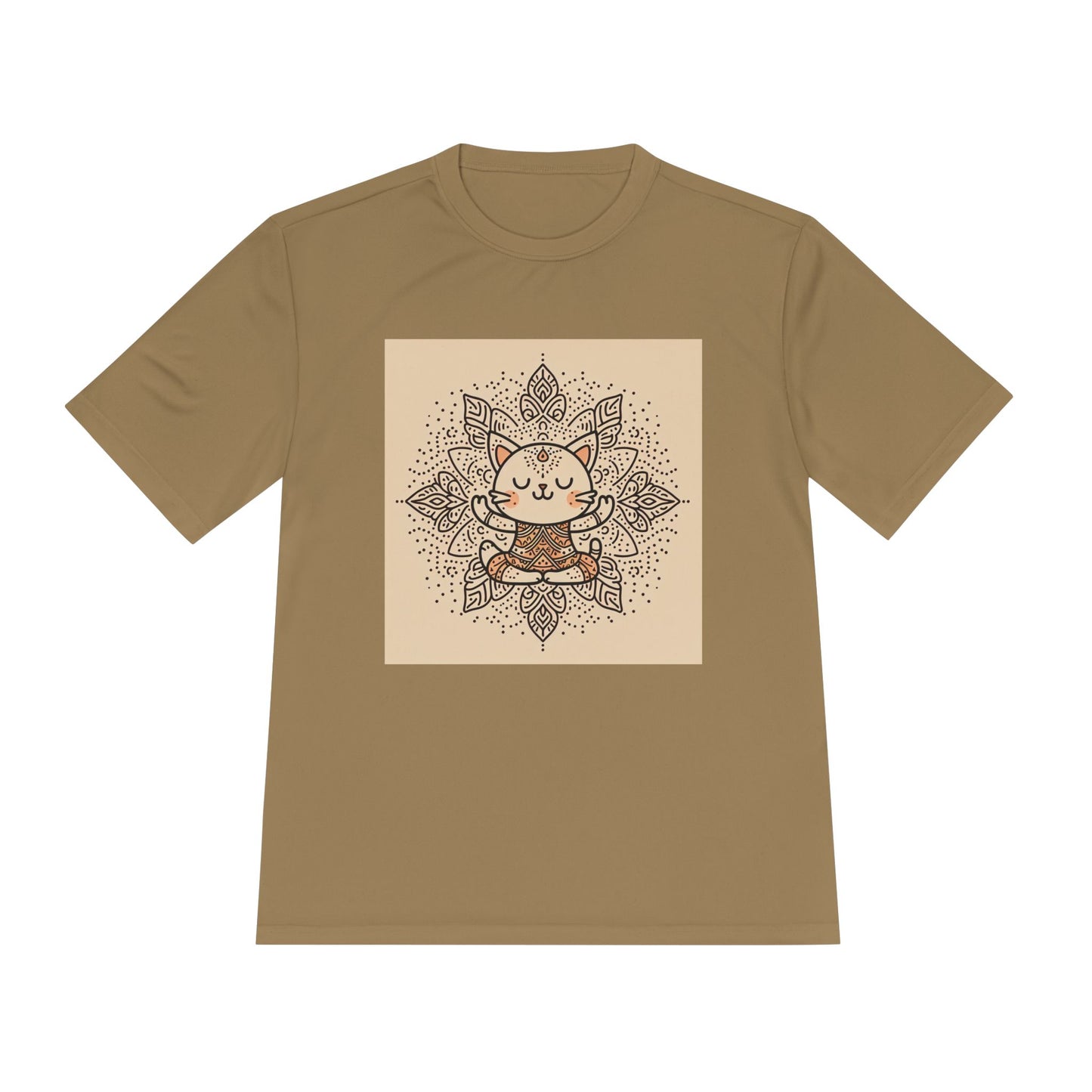 Unisex Moisture-Wicking Tee with Meditating Cat Design - Fitness, Yoga, and Wellness T-Shirt