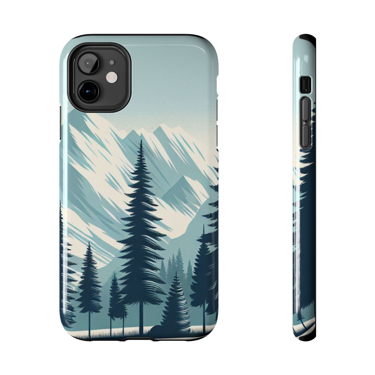 冒険が待っているタフな携帯電話ケース - 雪山の頂上と松の木のデザイン