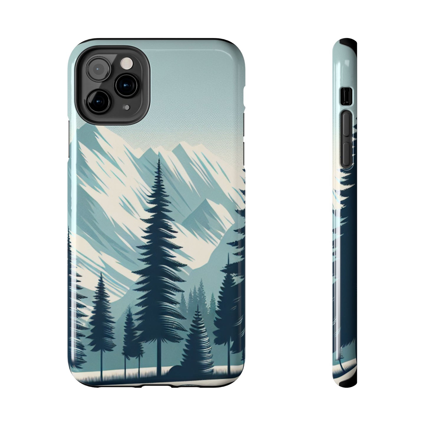 冒険が待っているタフな携帯電話ケース - 雪山の頂上と松の木のデザイン