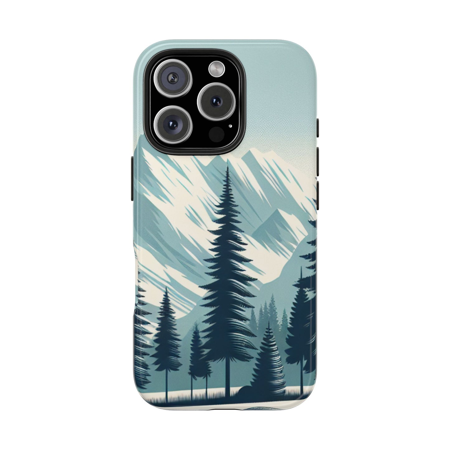 冒険が待っているタフな携帯電話ケース - 雪山の頂上と松の木のデザイン