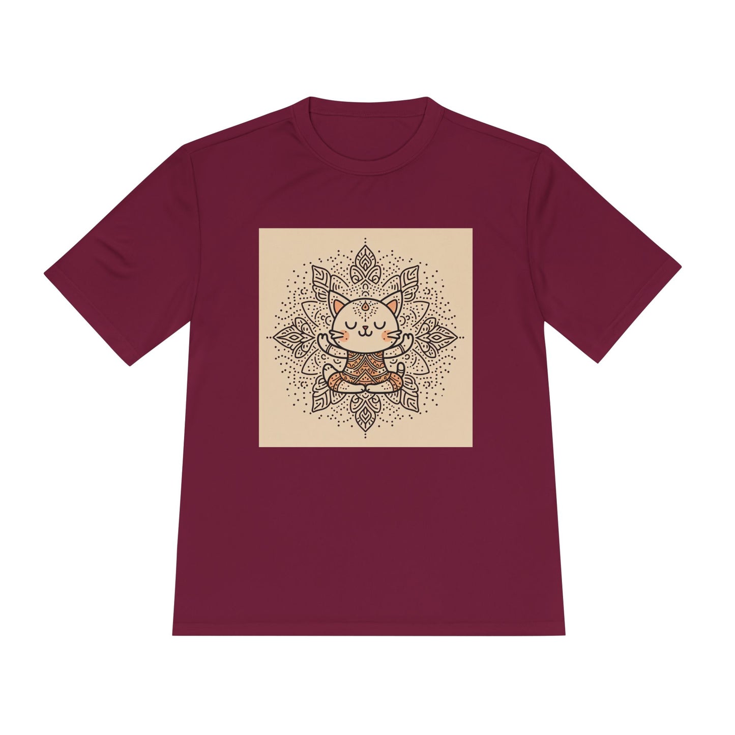 Unisex Moisture-Wicking Tee with Meditating Cat Design - Fitness, Yoga, and Wellness T-Shirt