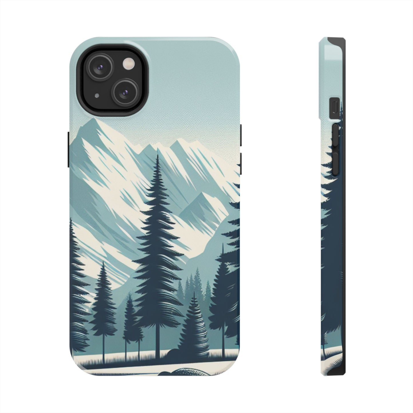 冒険が待っているタフな携帯電話ケース - 雪山の頂上と松の木のデザイン