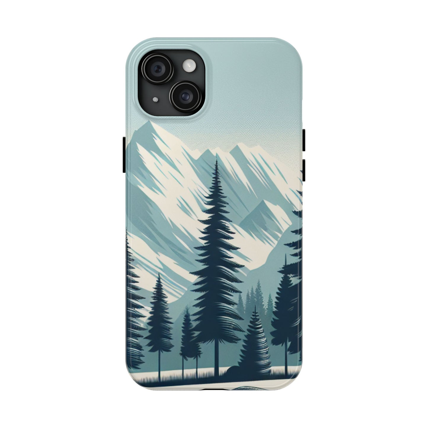 冒険が待っているタフな携帯電話ケース - 雪山の頂上と松の木のデザイン