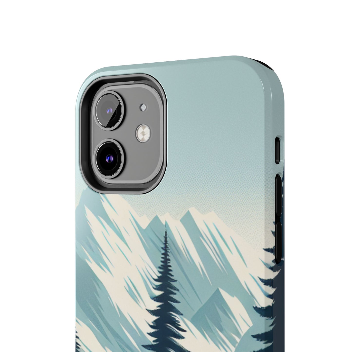 冒険が待っているタフな携帯電話ケース - 雪山の頂上と松の木のデザイン