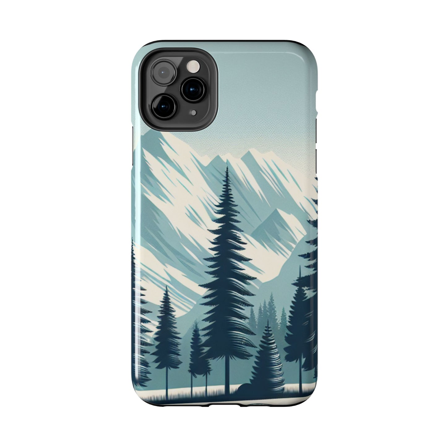 冒険が待っているタフな携帯電話ケース - 雪山の頂上と松の木のデザイン