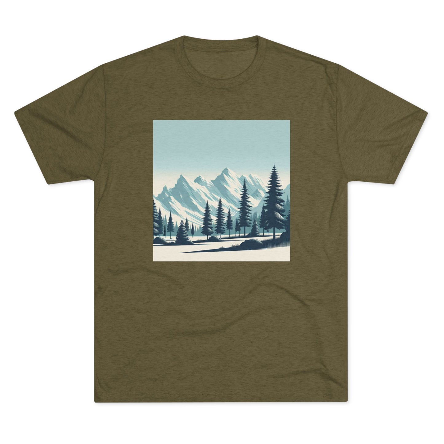 Adventure Awaits Unisex Tri-Blend Crew Tee – Snowy Mountain Tops & Pine Tree Design