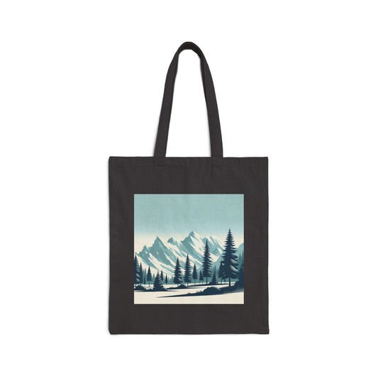 Adventure Awaits Cotton Canvas Tote Bag – Snowy Mountain Tops & Pine Tree Design