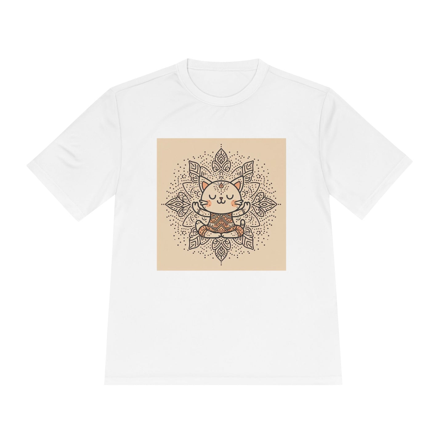 Unisex Moisture-Wicking Tee with Meditating Cat Design - Fitness, Yoga, and Wellness T-Shirt