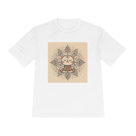 Unisex Moisture-Wicking Tee with Meditating Cat Design - Fitness, Yoga, and Wellness T-Shirt
