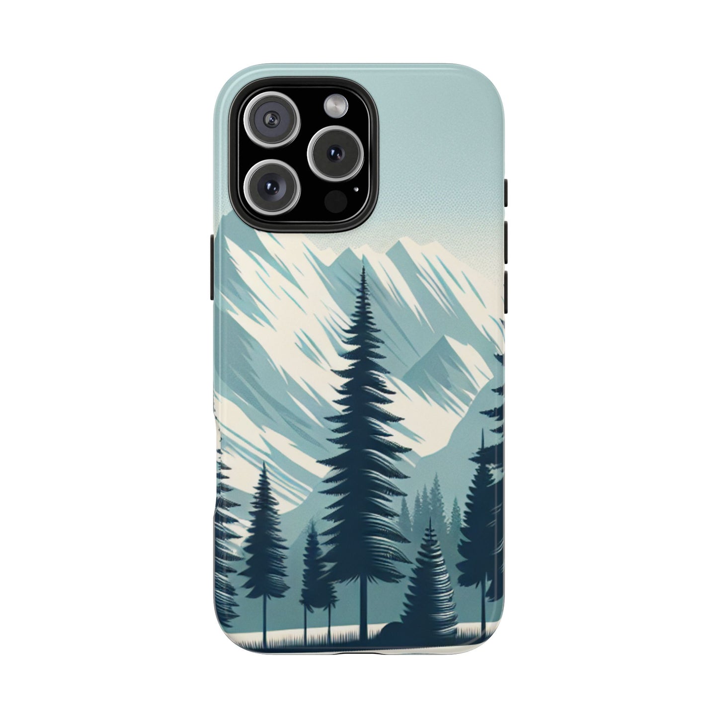 冒険が待っているタフな携帯電話ケース - 雪山の頂上と松の木のデザイン