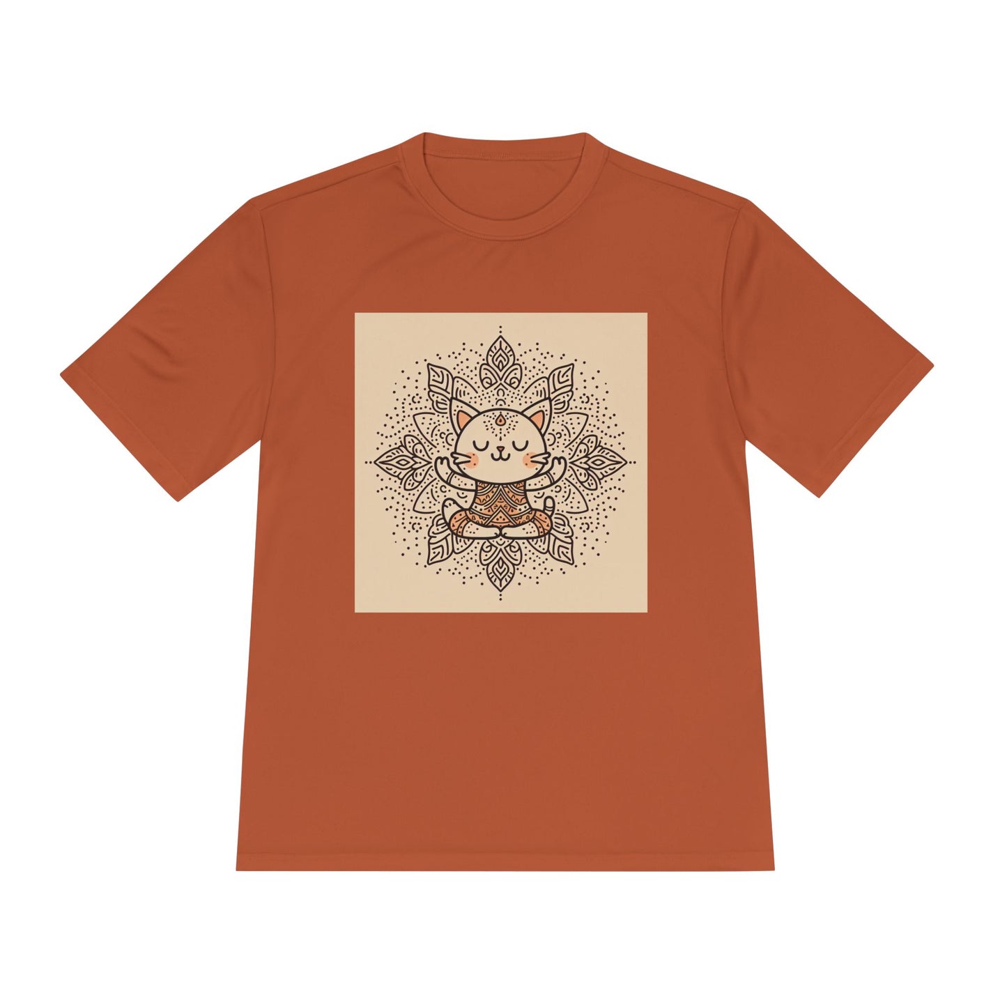 Unisex Moisture-Wicking Tee with Meditating Cat Design - Fitness, Yoga, and Wellness T-Shirt
