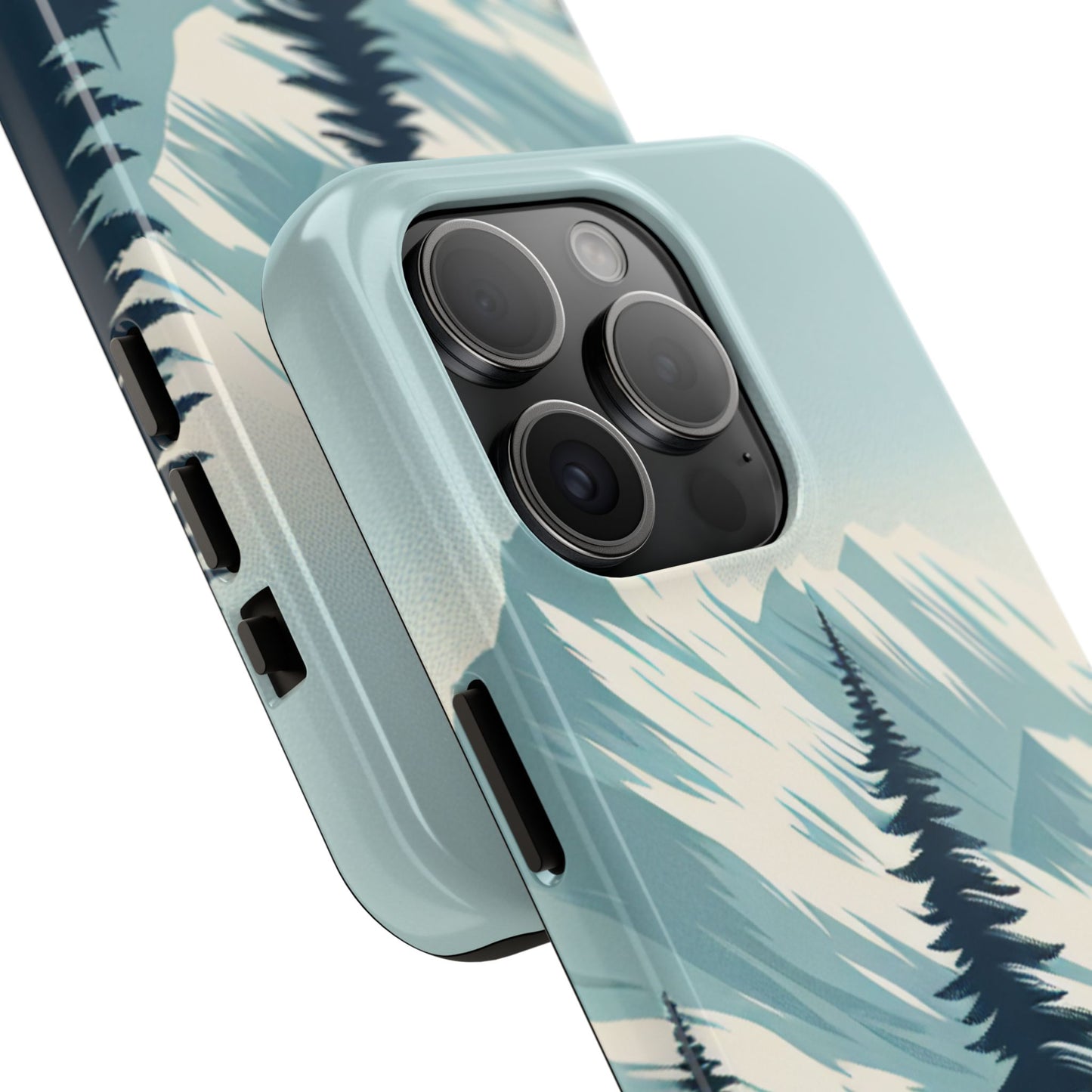 冒険が待っているタフな携帯電話ケース - 雪山の頂上と松の木のデザイン