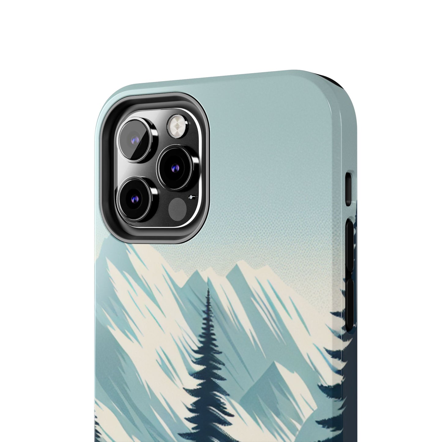 冒険が待っているタフな携帯電話ケース - 雪山の頂上と松の木のデザイン