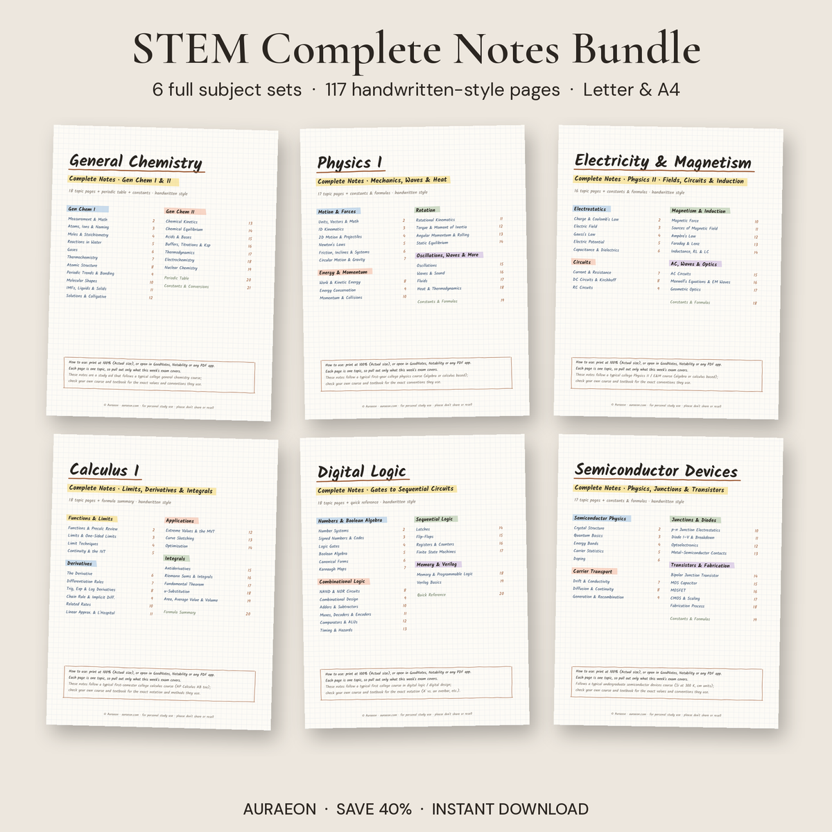 STEM Complete Notes Bundle: six full subject sets