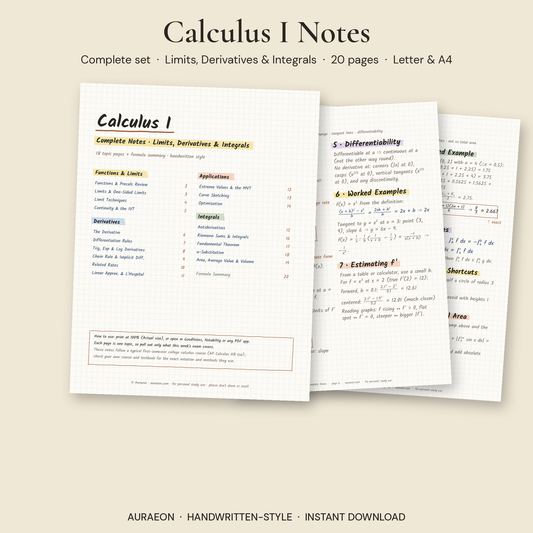 Calculus I Complete Notes cover and pages