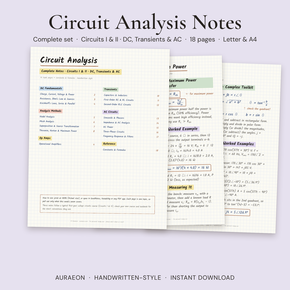Circuit Analysis Complete Notes cover and pages
