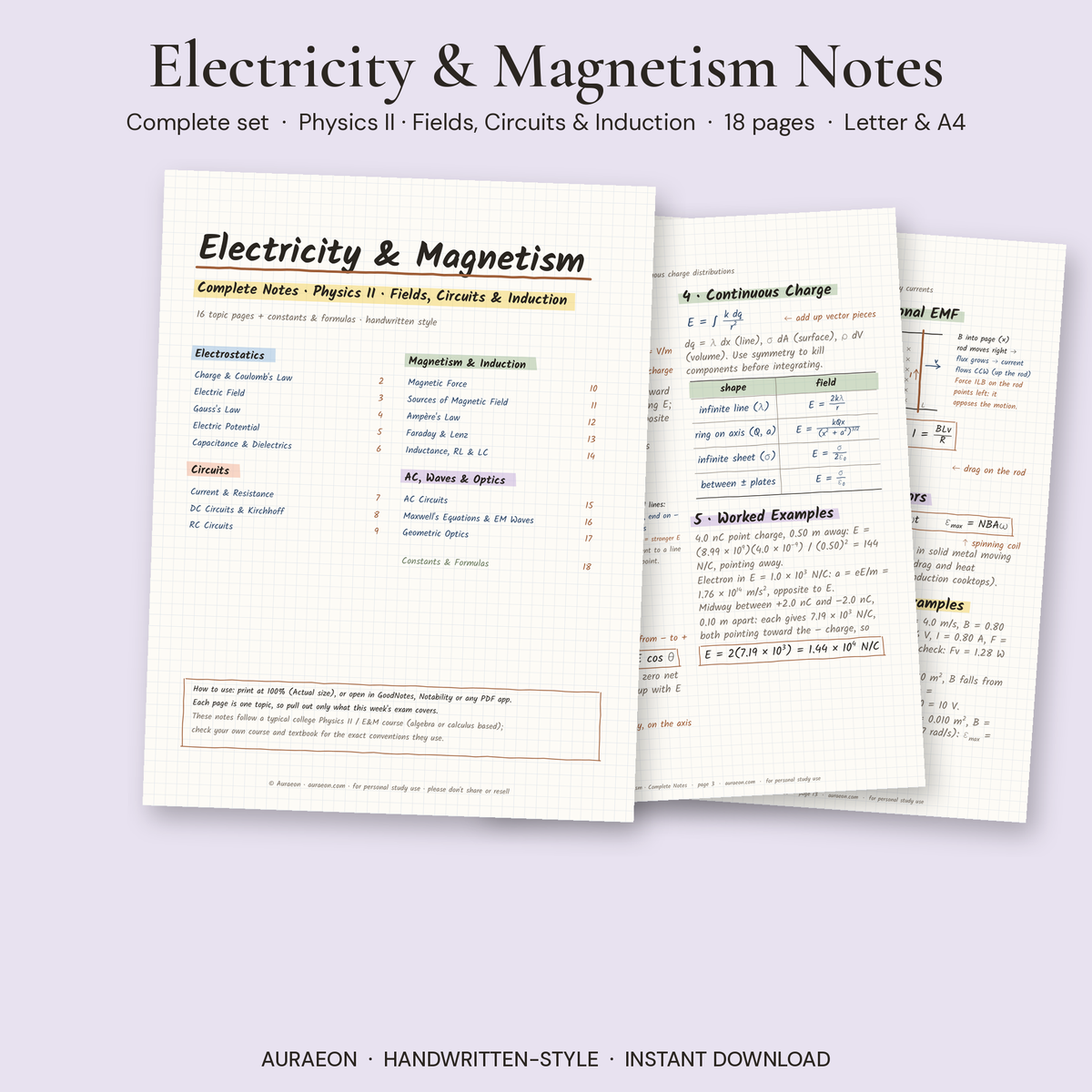 Electricity & Magnetism Complete Notes cover and pages