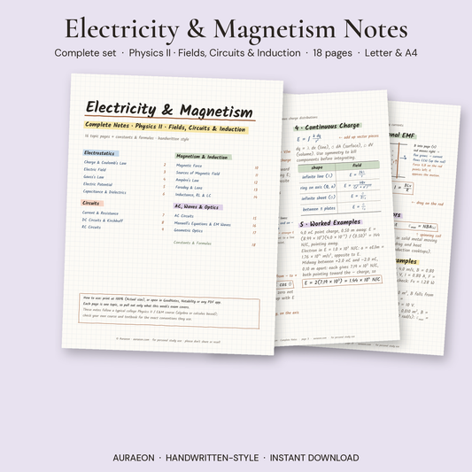 Electricity & Magnetism Complete Notes cover and pages