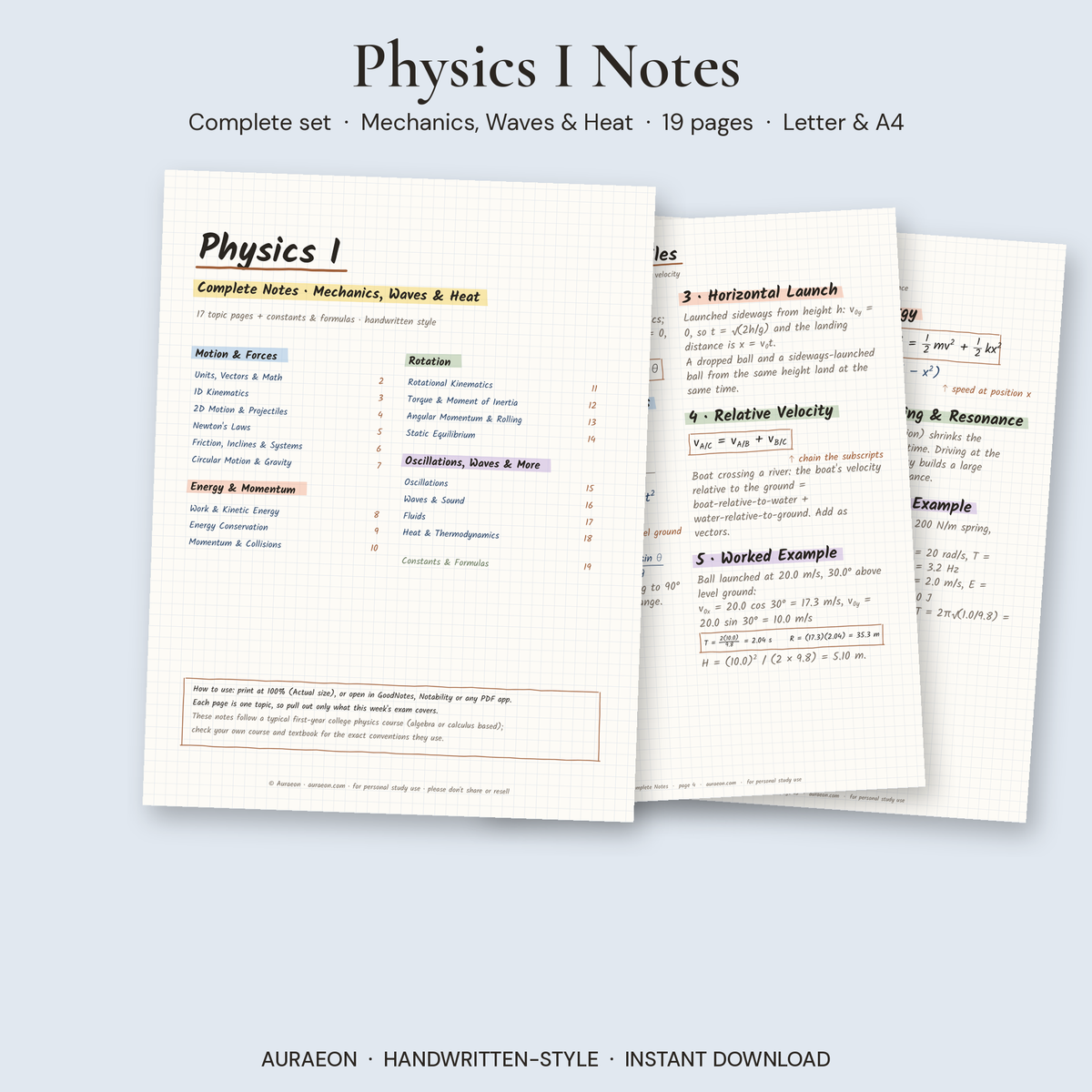Physics I Complete Notes cover and pages