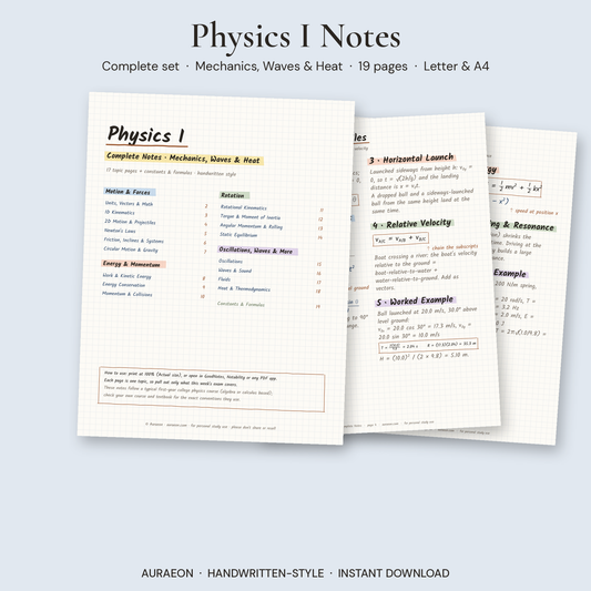 Physics I Complete Notes cover and pages