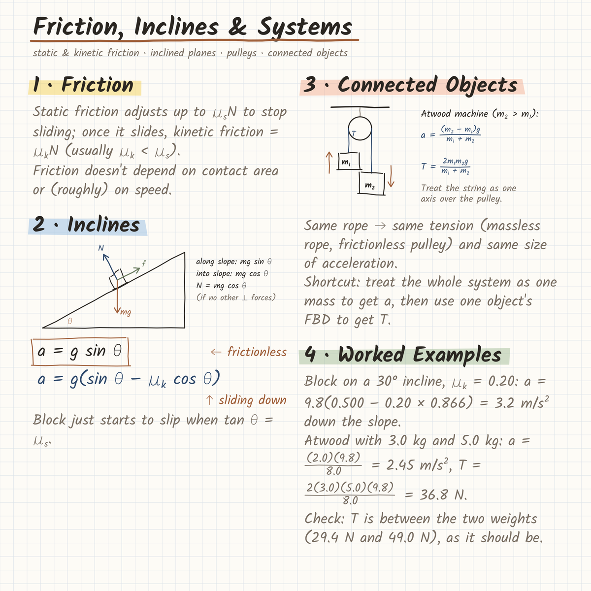 Close-up of the friction and inclines page